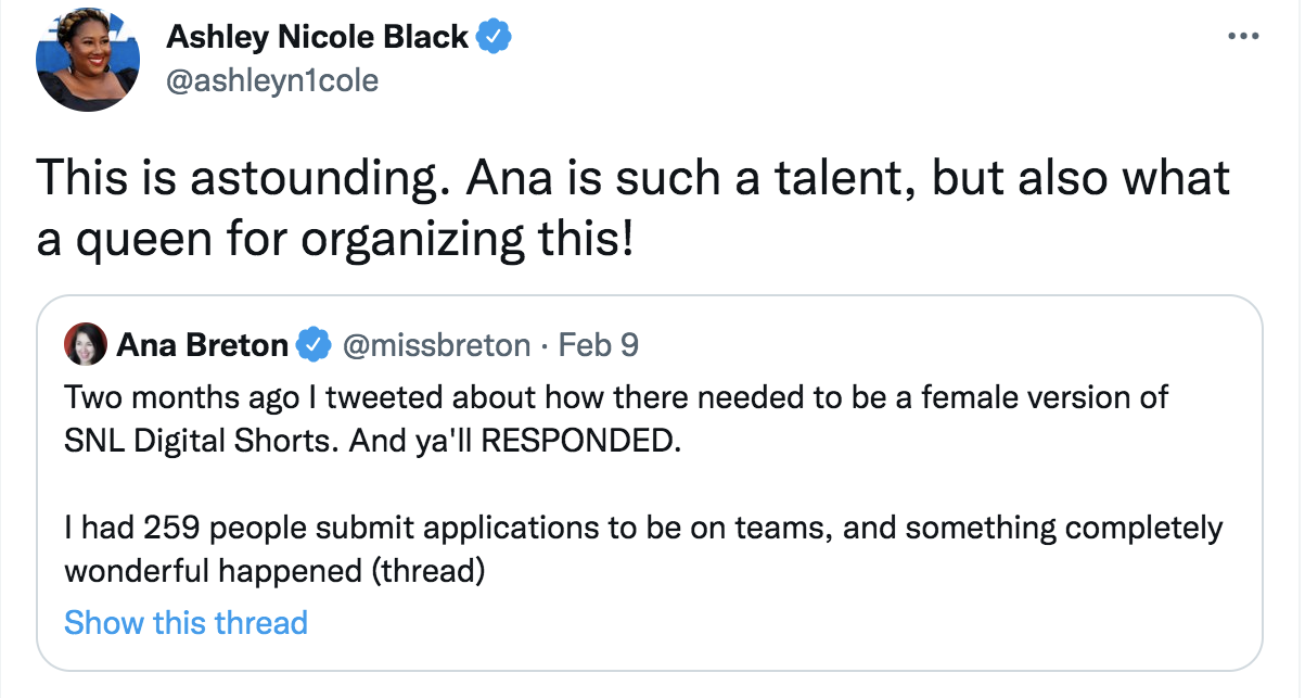 TWEET from @ashleyn1cole Ashley Nicole Black: This is astounding. Ana is such a talent, but also what a queen for organizing this!